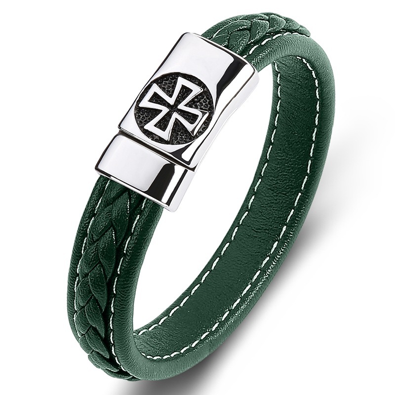 Cross Men's Braided Leather Bracelet Wristband Cuff Bracelet for Men Gifts Stainless Steel Clasp