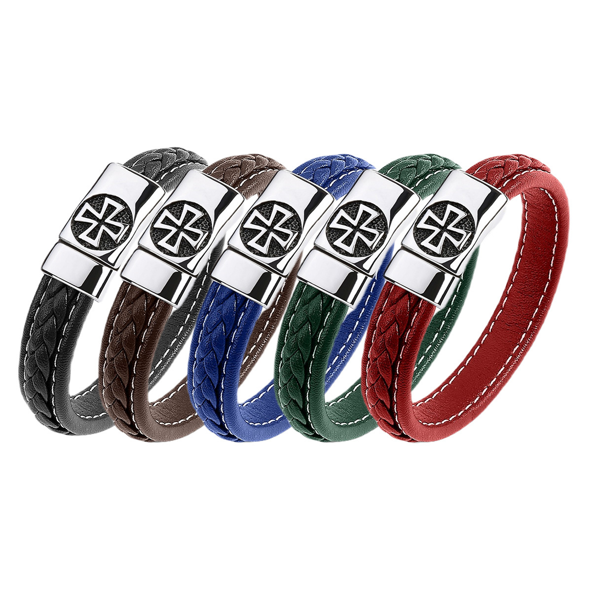 Cross Men's Braided Leather Bracelet Wristband Cuff Bracelet for Men Gifts Stainless Steel Clasp