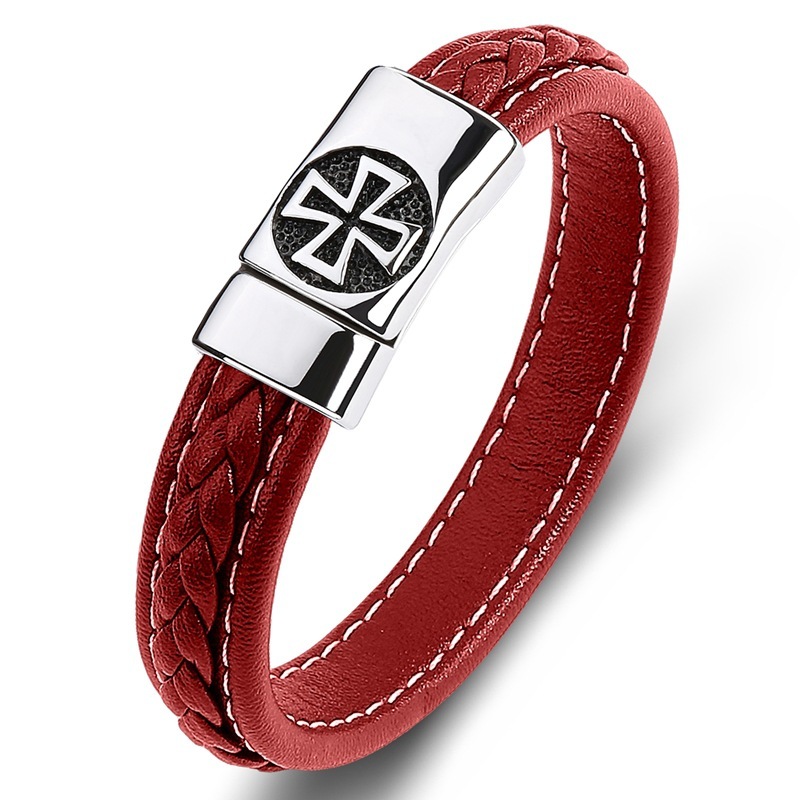 Cross Men's Braided Leather Bracelet Wristband Cuff Bracelet for Men Gifts Stainless Steel Clasp