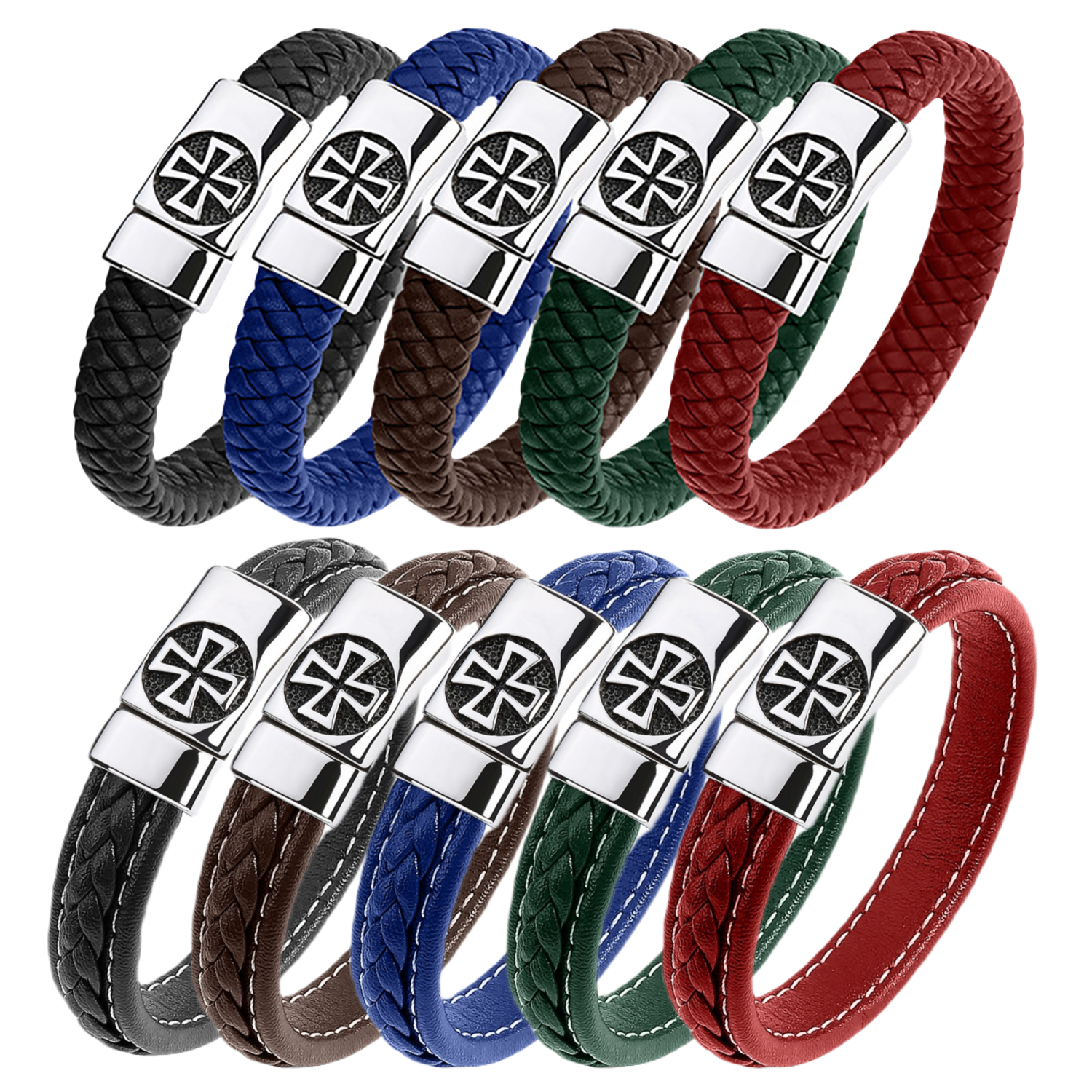 Cross Men's Braided Leather Bracelet Wristband Cuff Bracelet for Men Gifts Stainless Steel Clasp