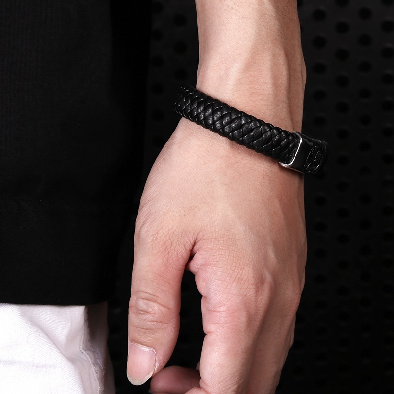 Cross Men's Braided Leather Bracelet Wristband Cuff Bracelet for Men Gifts Stainless Steel Clasp