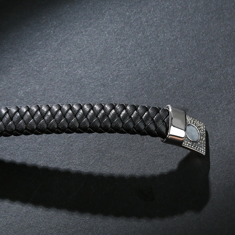 Cross Men's Braided Leather Bracelet Wristband Cuff Bracelet for Men Gifts Stainless Steel Clasp