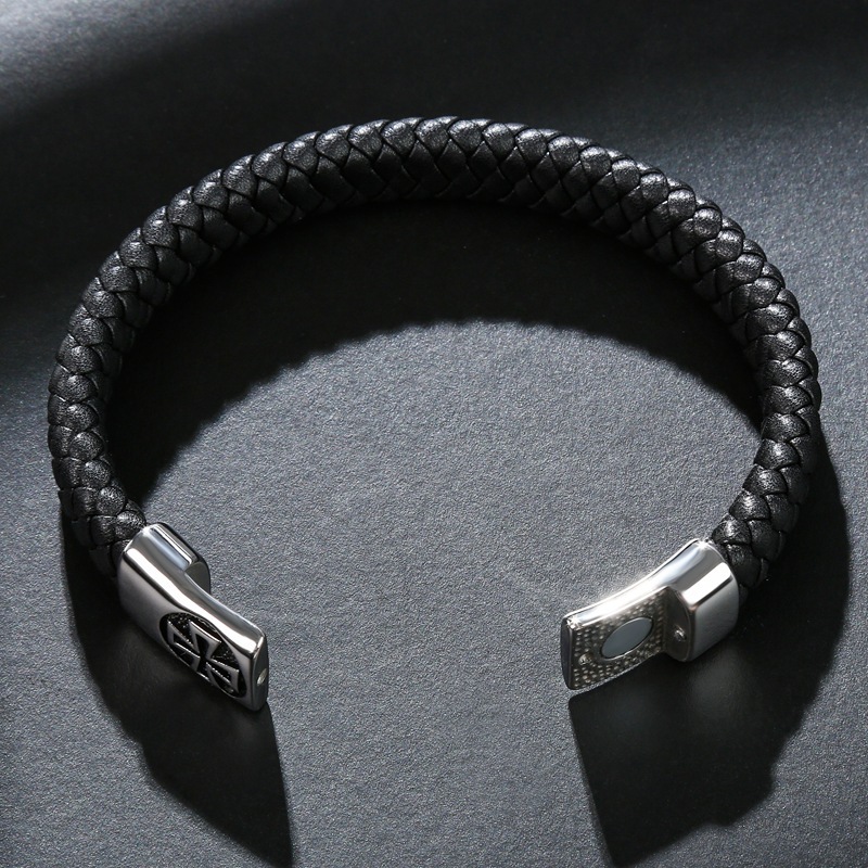 Cross Men's Braided Leather Bracelet Wristband Cuff Bracelet for Men Gifts Stainless Steel Clasp
