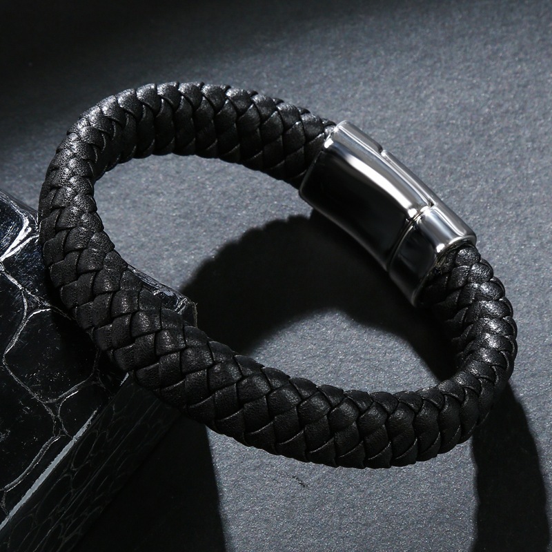 Cross Men's Braided Leather Bracelet Wristband Cuff Bracelet for Men Gifts Stainless Steel Clasp