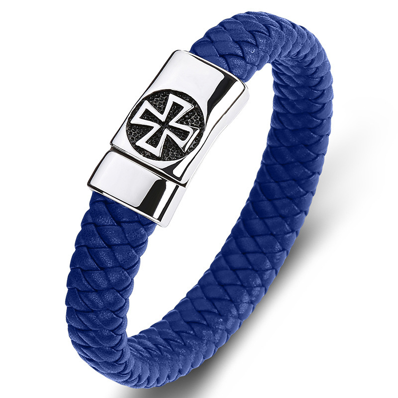 Cross Men's Braided Leather Bracelet Wristband Cuff Bracelet for Men Gifts Stainless Steel Clasp