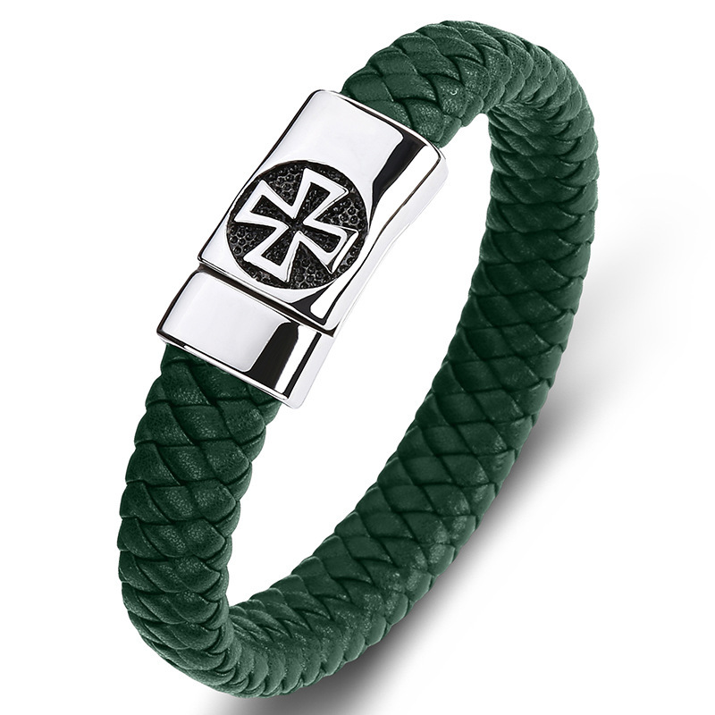 Cross Men's Braided Leather Bracelet Wristband Cuff Bracelet for Men Gifts Stainless Steel Clasp