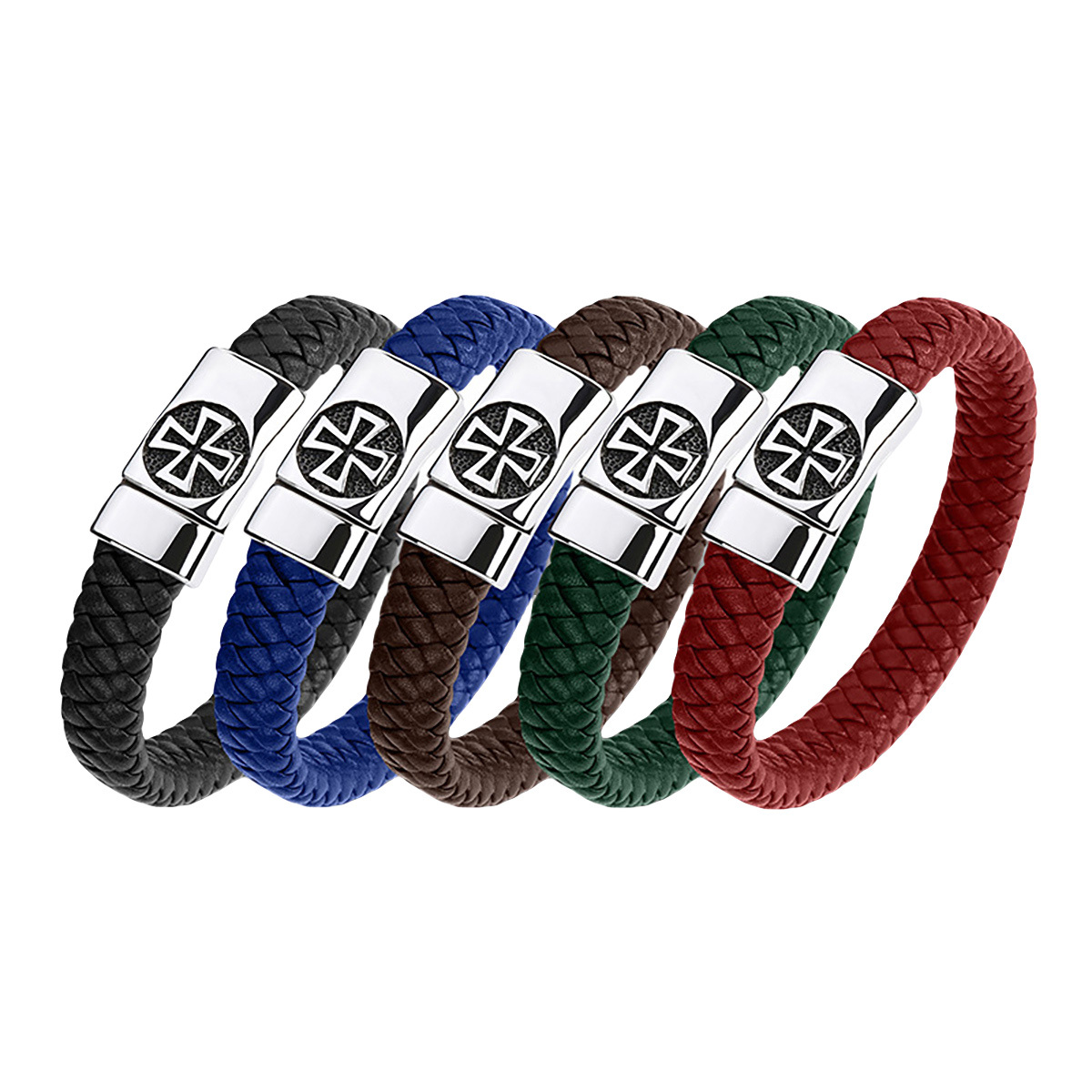 Cross Men's Braided Leather Bracelet Wristband Cuff Bracelet for Men Gifts Stainless Steel Clasp