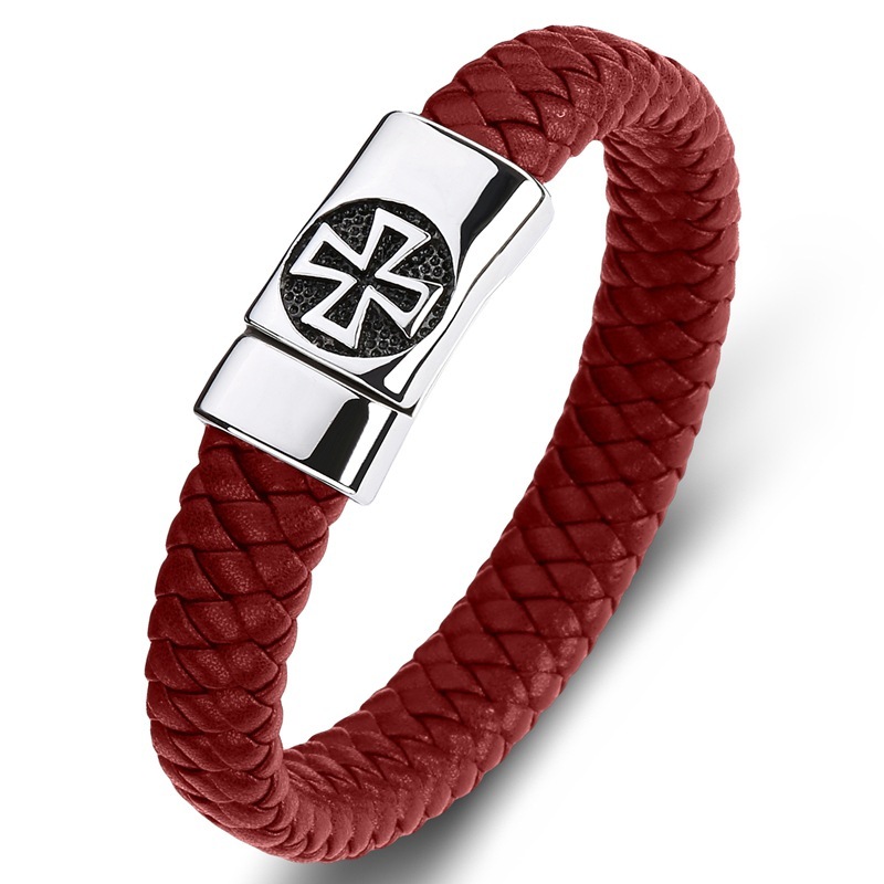 Cross Men's Braided Leather Bracelet Wristband Cuff Bracelet for Men Gifts Stainless Steel Clasp