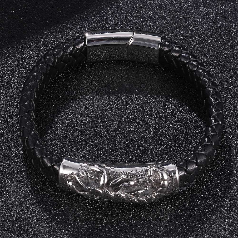 Men's Braided Leather Bracelet Wristband Cuff Bracelet for Men Gifts Stainless Steel Scorpion Clasp