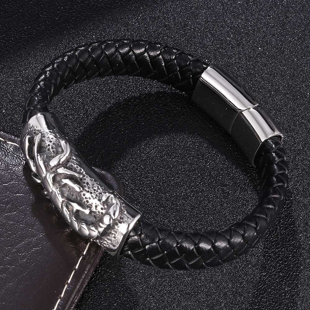 Men's Braided Leather Bracelet Wristband Cuff Bracelet for Men Gifts Stainless Steel Scorpion Clasp