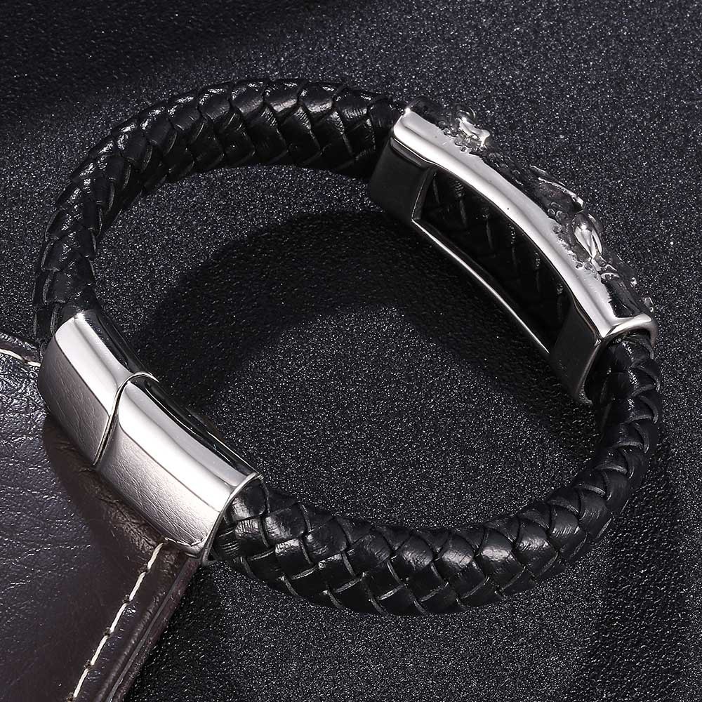 Men's Braided Leather Bracelet Wristband Cuff Bracelet for Men Gifts Stainless Steel Scorpion Clasp