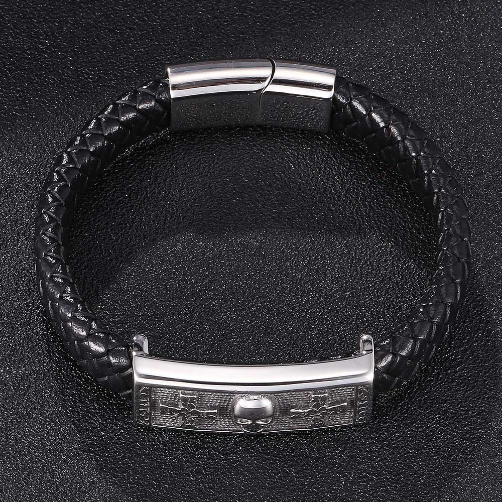 Men's Braided Leather Bracelet Wristband Cuff Bracelet for Men Gifts skull Cross Stainless Steel Clasp