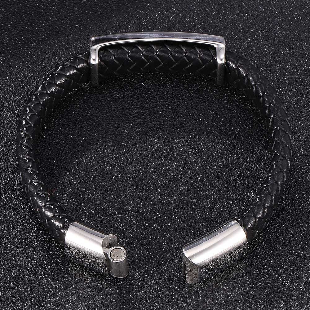Men's Braided Leather Bracelet Wristband Cuff Bracelet for Men Gifts skull Cross Stainless Steel Clasp