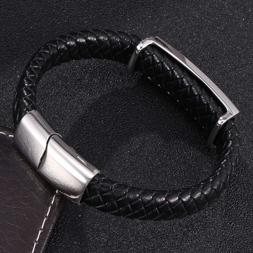 Men's Braided Leather Bracelet Wristband Cuff Bracelet for Men Gifts skull Cross Stainless Steel Clasp