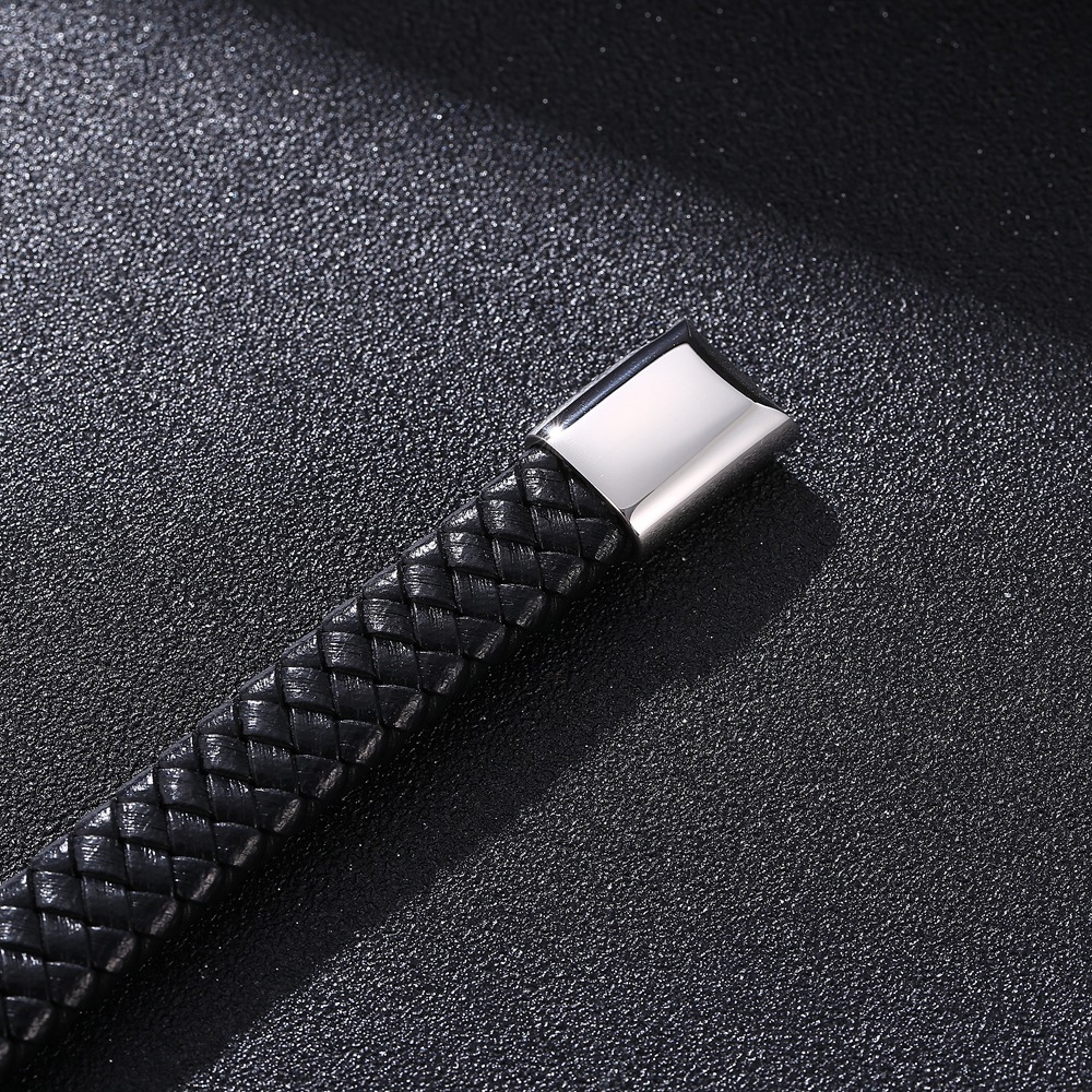 Men's Braided Leather Bracelet Wristband Cuff Bracelet for Men Gifts Skull Wing Stainless Steel Clasp