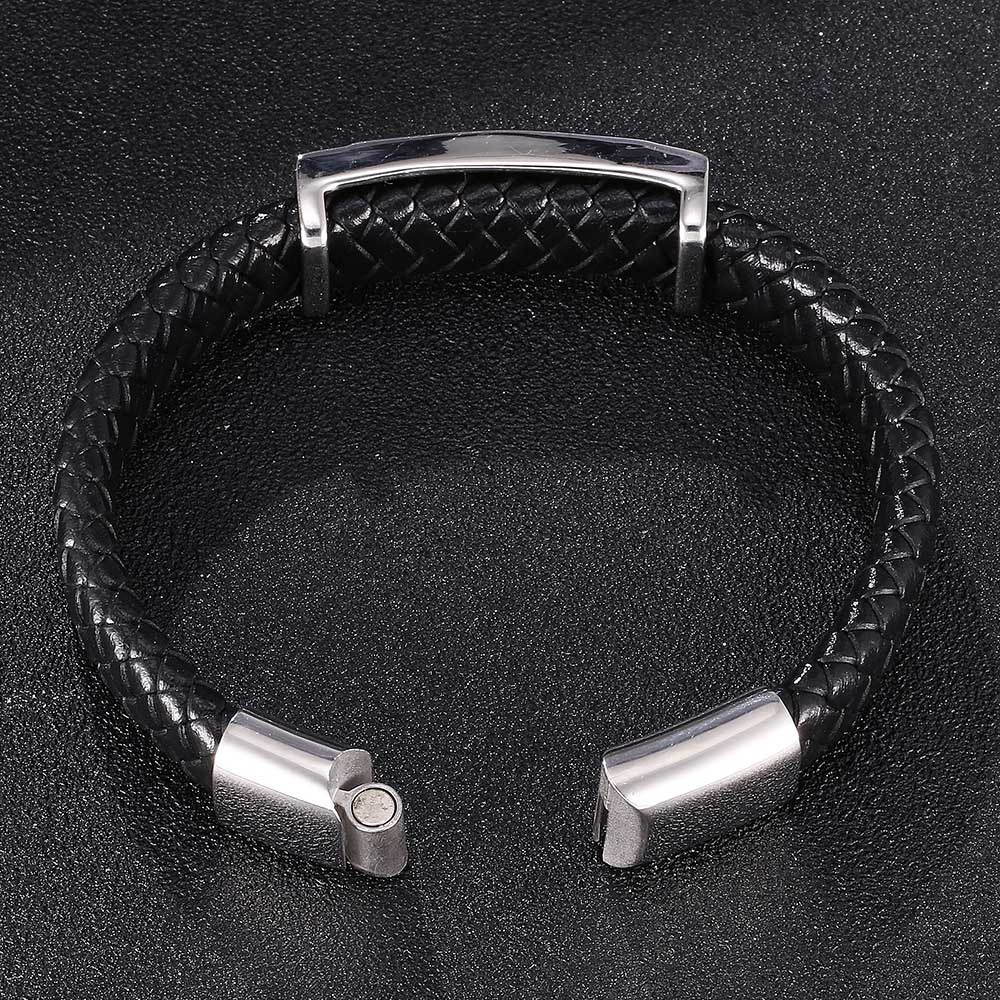 Men's Braided Leather Bracelet Wristband Cuff Bracelet for Men Gifts Skull Wing Stainless Steel Clasp