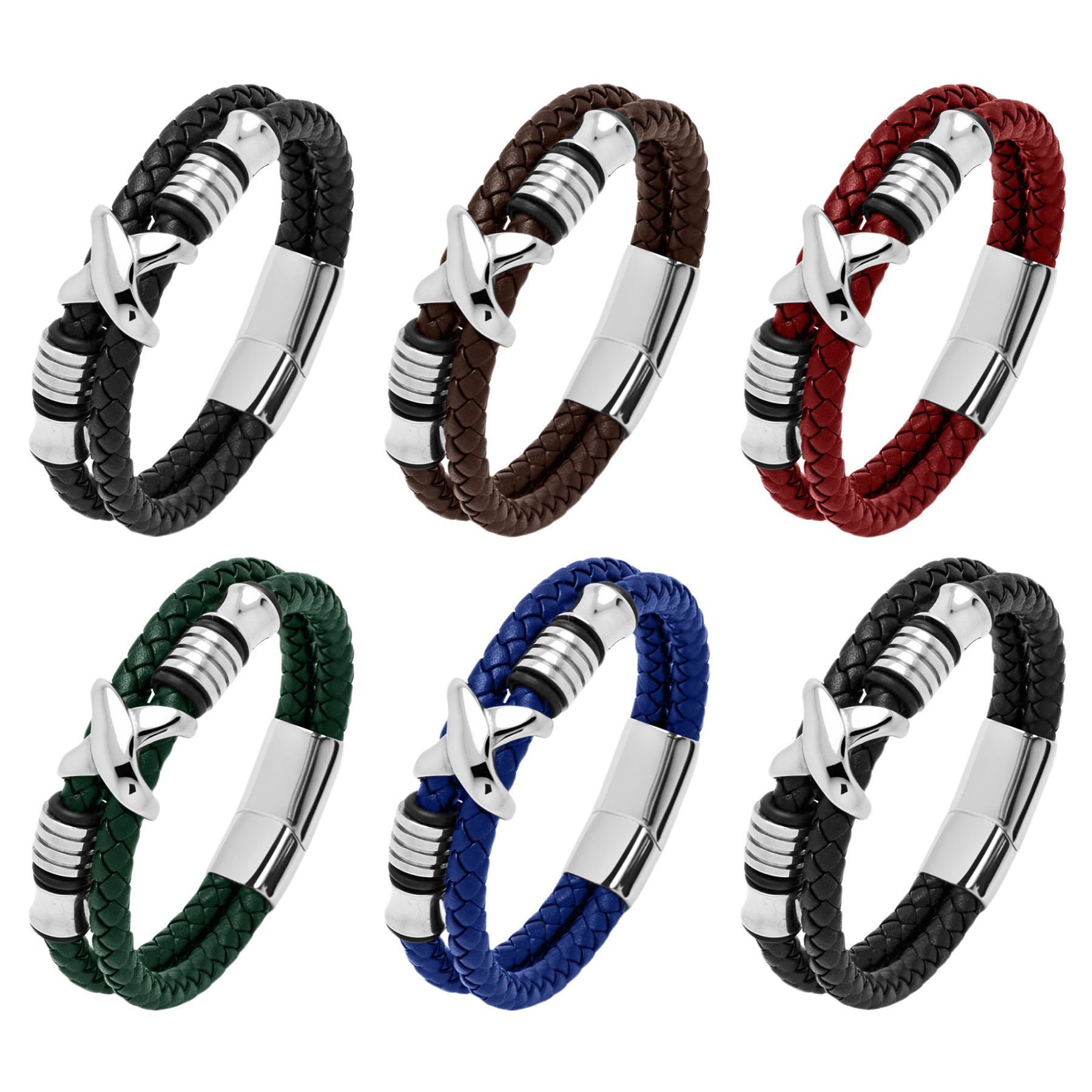 Men's Braided Leather Bracelet X-Beads Wristband Cuff Bracelet for Men Gifts Stainless Steel Clasp