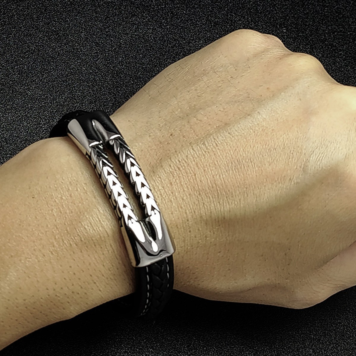 Men's Braided Leather Bracelet Wristband Cuff Bracelet for Men Gifts Stainless Steel Clasp