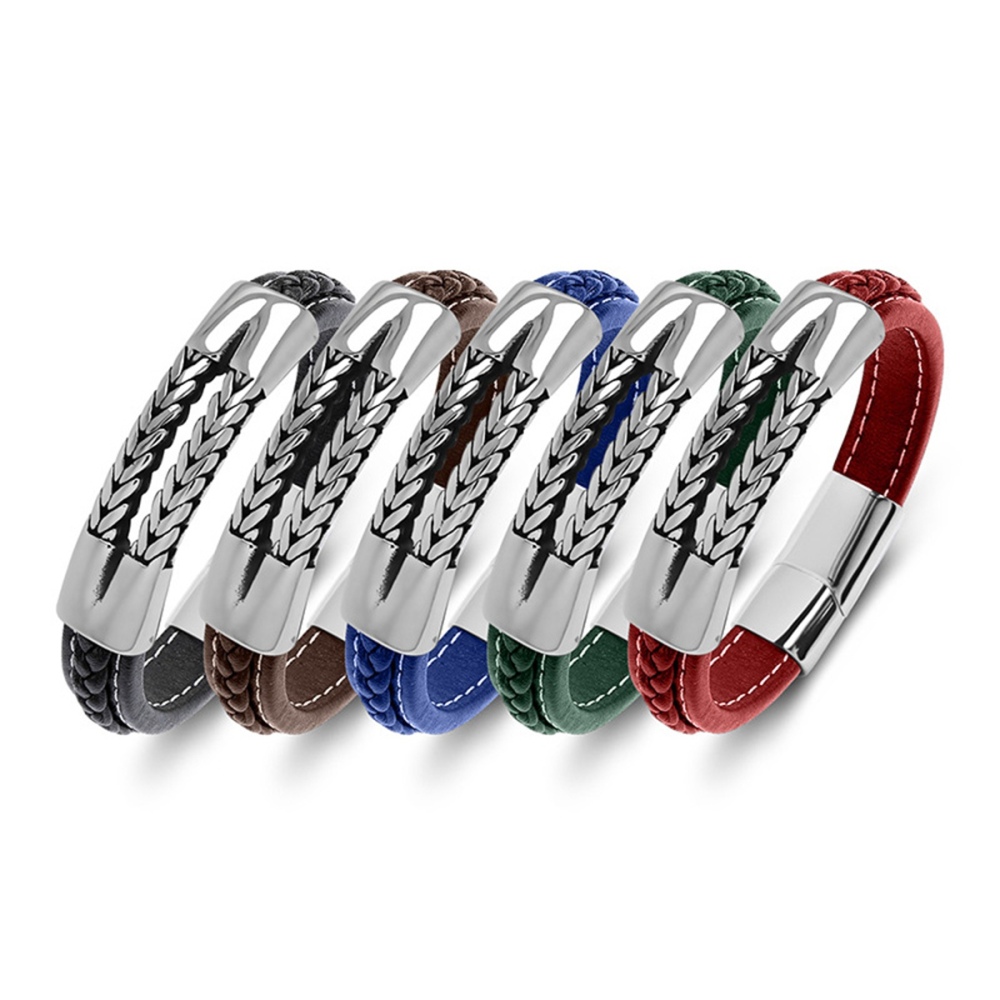 Men's Braided Leather Bracelet Wristband Cuff Bracelet for Men Gifts Stainless Steel Clasp