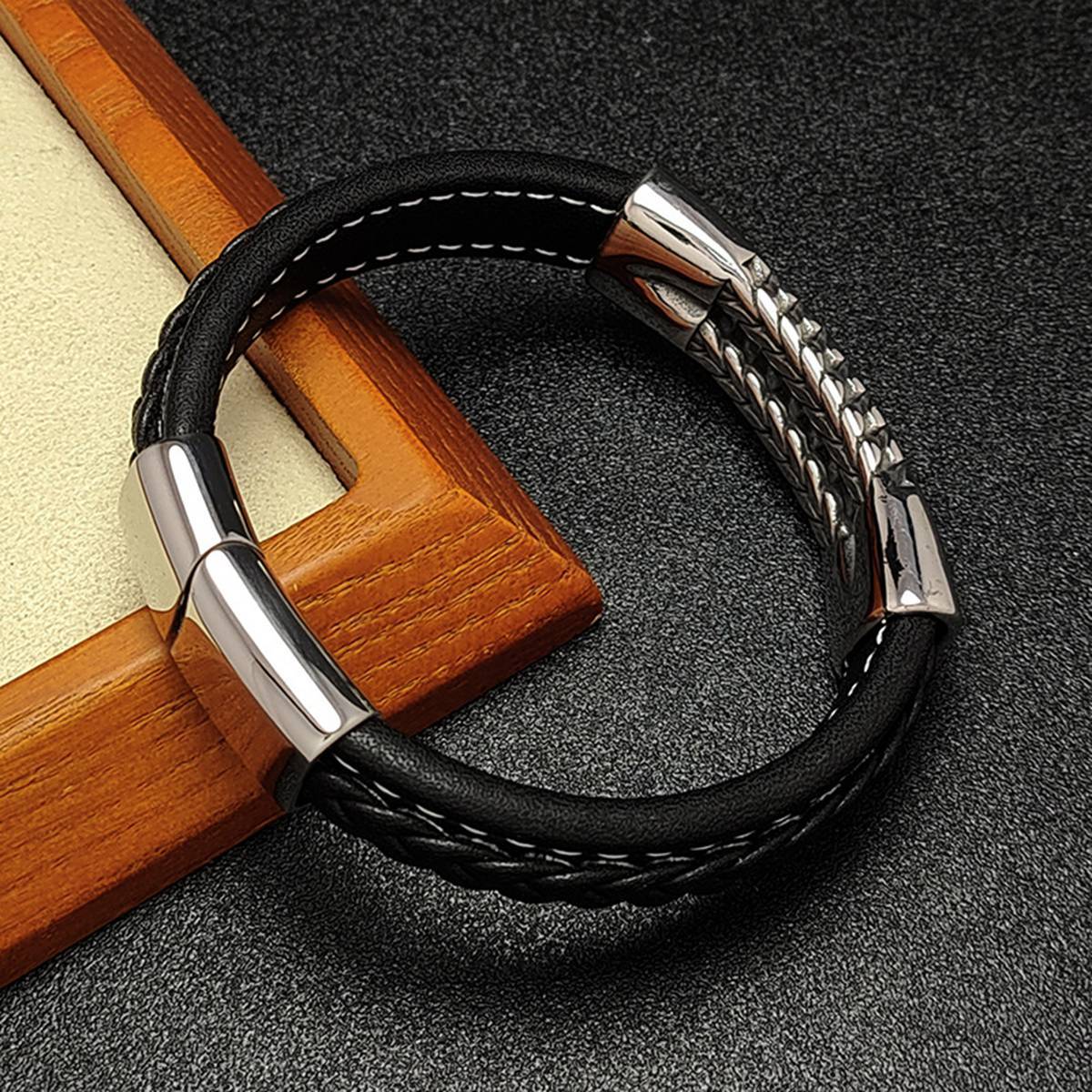 Men's Braided Leather Bracelet Wristband Cuff Bracelet for Men Gifts Stainless Steel Clasp