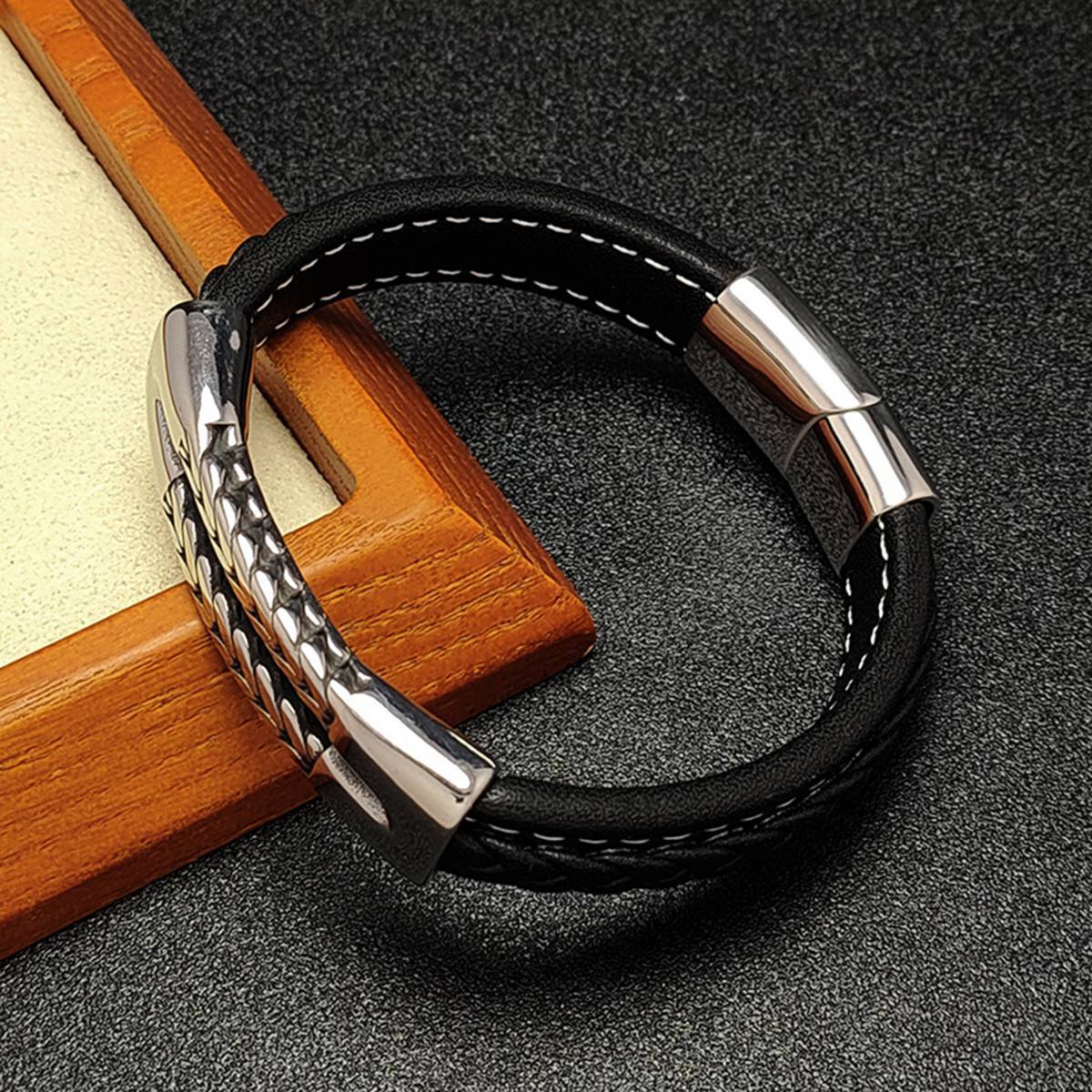 Men's Braided Leather Bracelet Wristband Cuff Bracelet for Men Gifts Stainless Steel Clasp