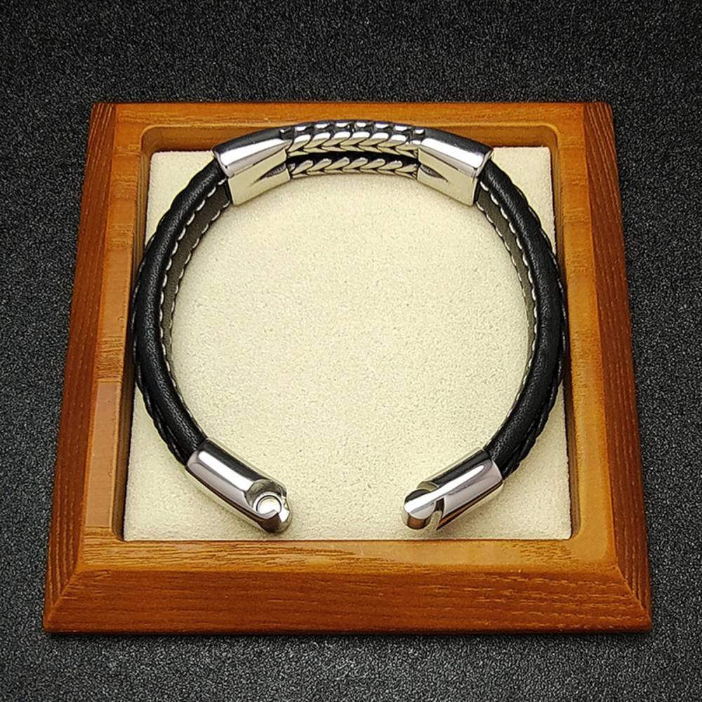 Men's Braided Leather Bracelet Wristband Cuff Bracelet for Men Gifts Stainless Steel Clasp