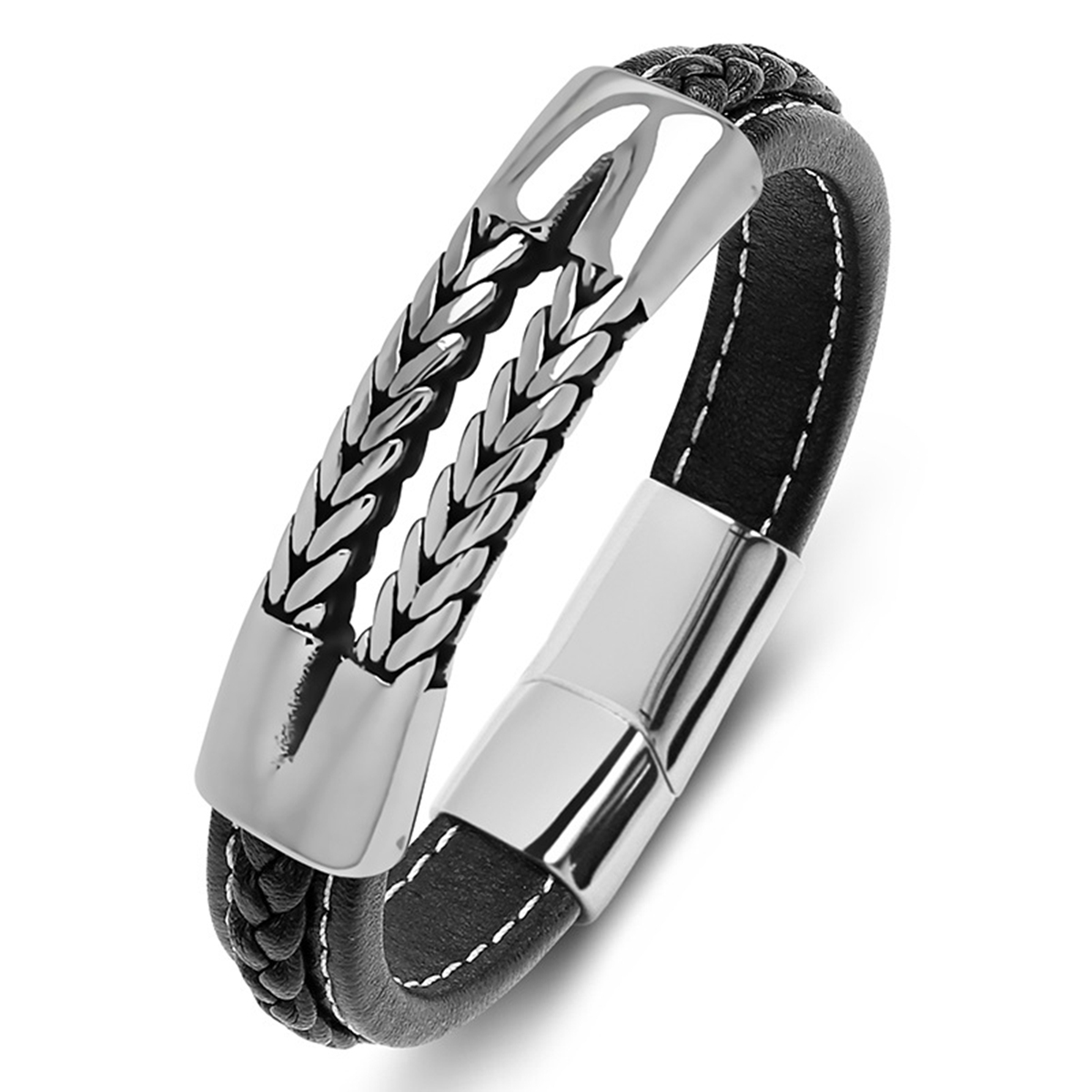 Men's Braided Leather Bracelet Wristband Cuff Bracelet for Men Gifts Stainless Steel Clasp