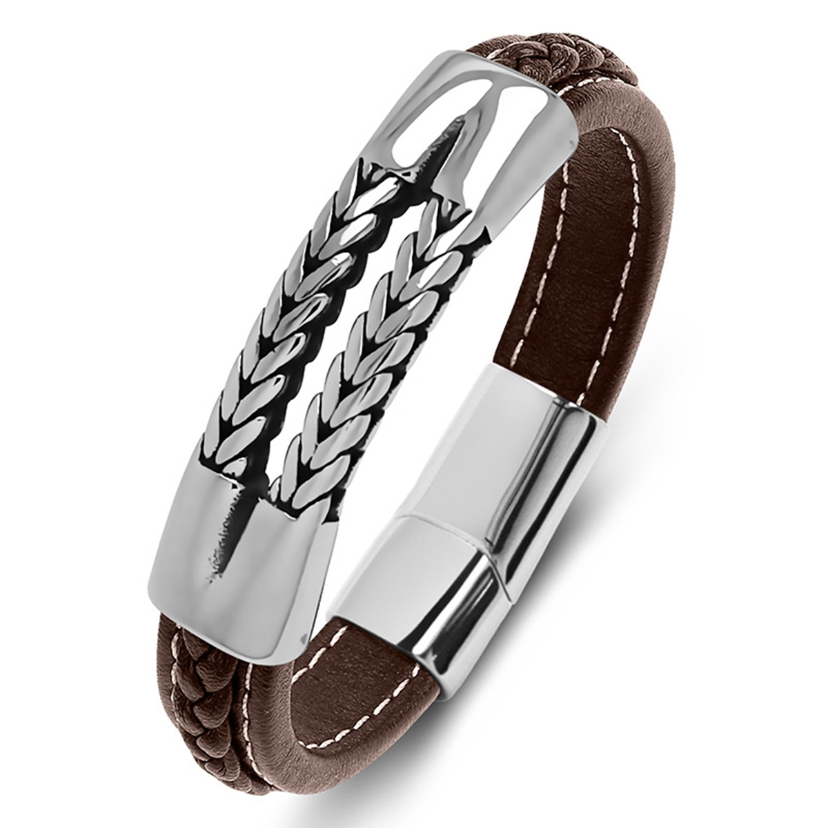 Men's Braided Leather Bracelet Wristband Cuff Bracelet for Men Gifts Stainless Steel Clasp