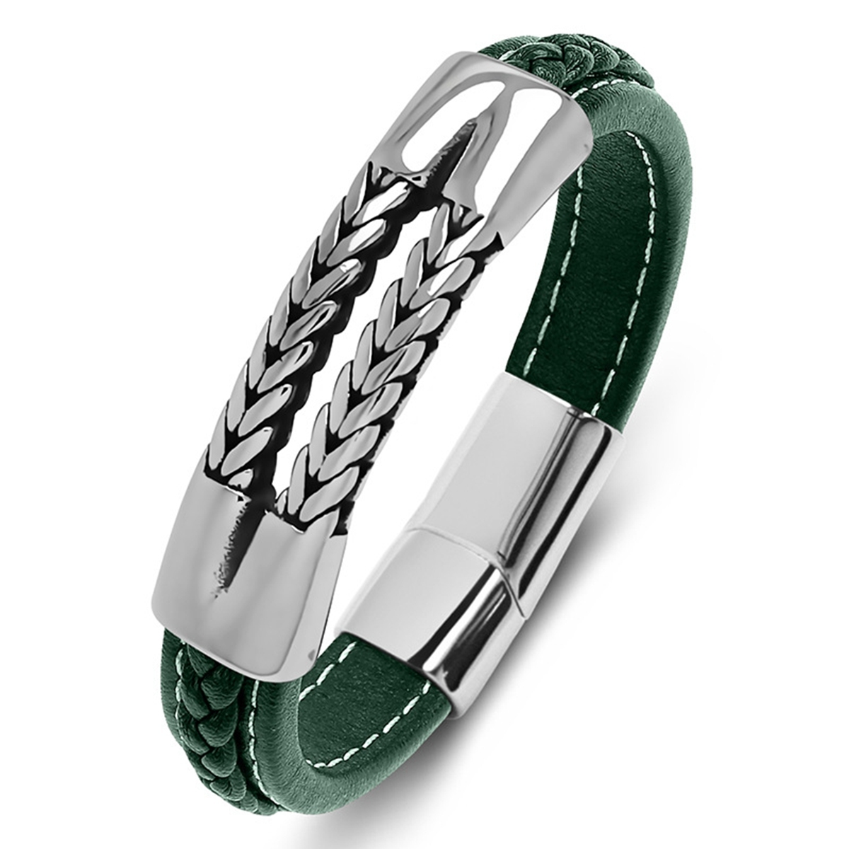 Men's Braided Leather Bracelet Wristband Cuff Bracelet for Men Gifts Stainless Steel Clasp