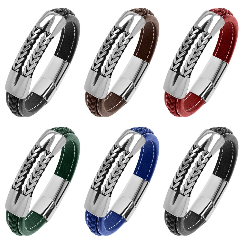 Men's Braided Leather Bracelet Wristband Cuff Bracelet for Men Gifts Stainless Steel Clasp