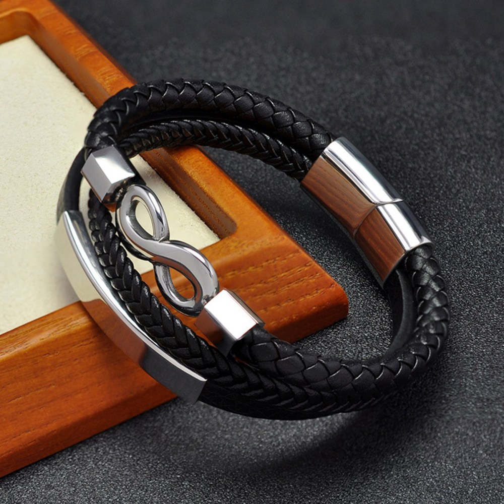 Men's Multi-Layer Braided Leather Bracelet Stainless Steel Clasp Wristband Cuff Rope Bangle for Men Gifts