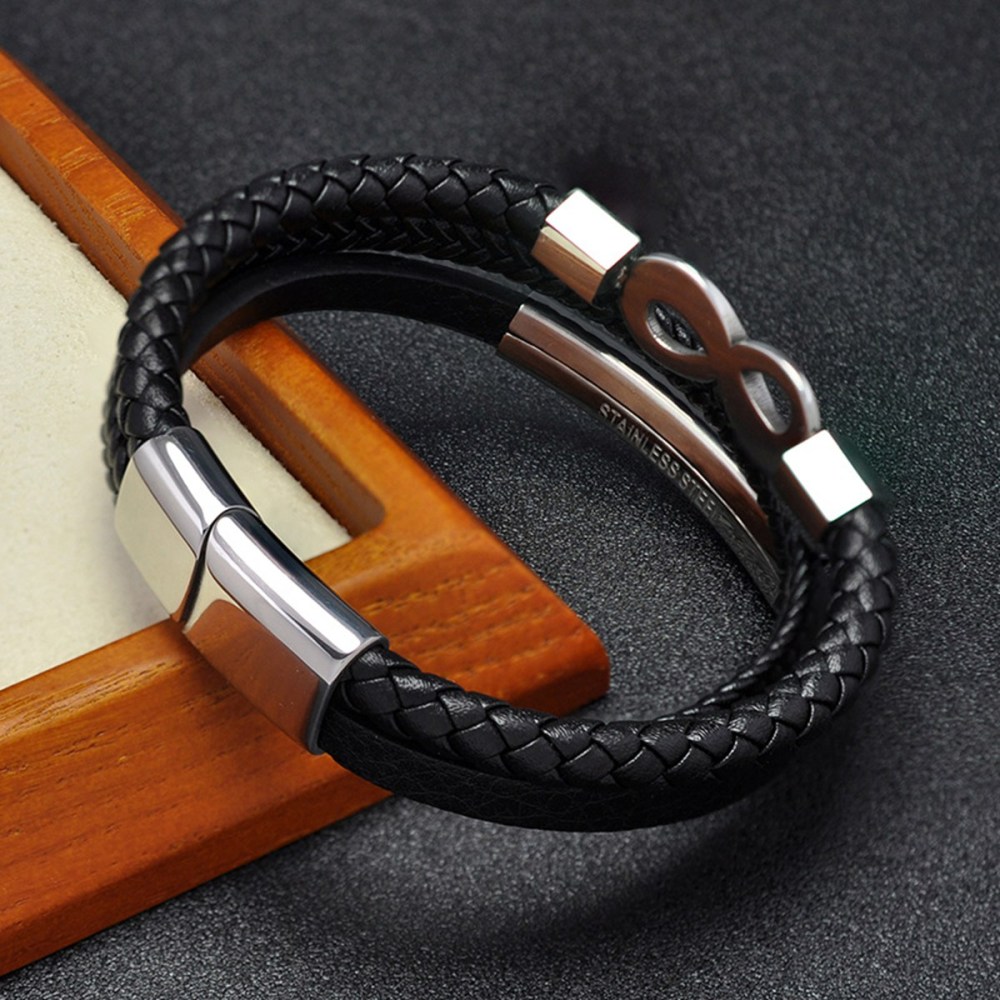Men's Multi-Layer Braided Leather Bracelet Stainless Steel Clasp Wristband Cuff Rope Bangle for Men Gifts