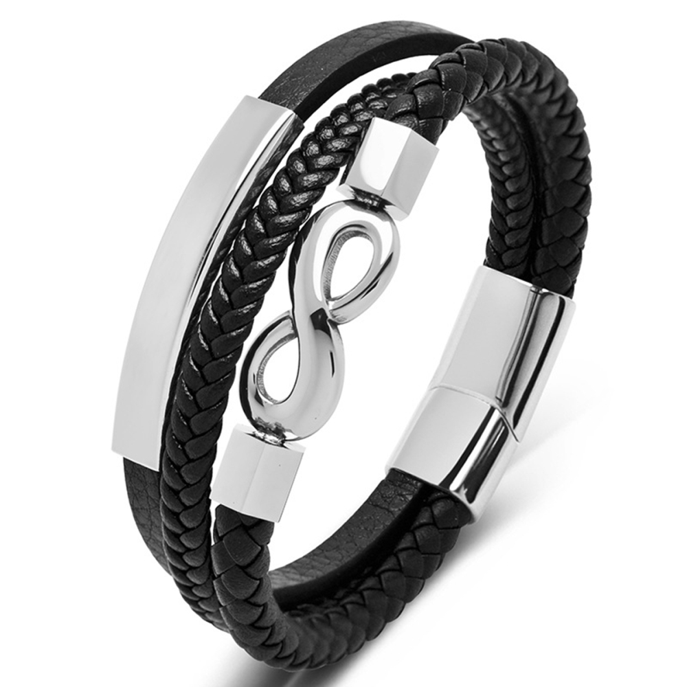 Men's Multi-Layer Braided Leather Bracelet Stainless Steel Clasp Wristband Cuff Rope Bangle for Men Gifts