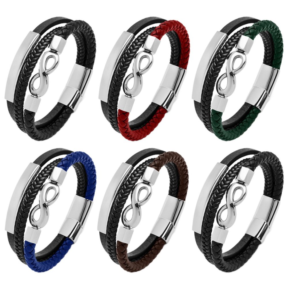 Men's Multi-Layer Braided Leather Bracelet Stainless Steel Clasp Wristband Cuff Rope Bangle for Men Gifts