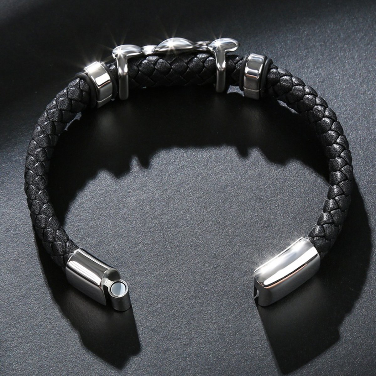 Men's Braided Leather Bracelet Stainless Steel Clasp Wristband Cuff Rope Bangle for Men Gifts SB2332S