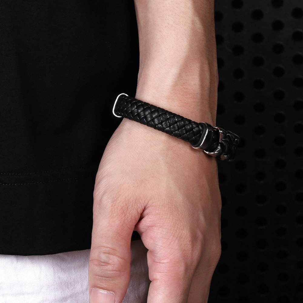 Men's Braided Leather Bracelet Stainless Steel Clasp Wristband Cuff Rope Bangle for Men Gifts SB2332S