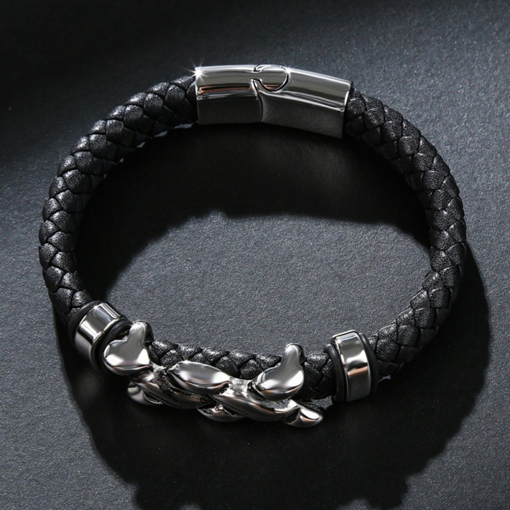 Men's Braided Leather Bracelet Stainless Steel Clasp Wristband Cuff Rope Bangle for Men Gifts SB2332S