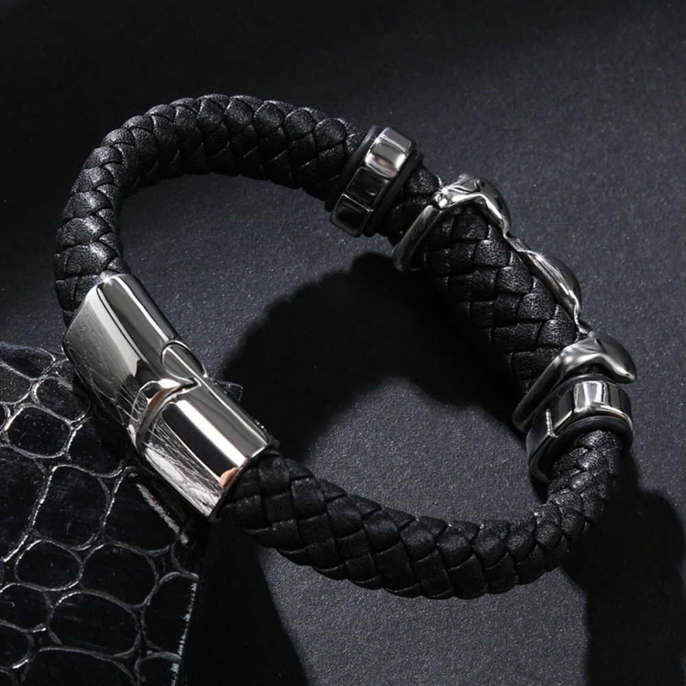 Men's Braided Leather Bracelet Stainless Steel Clasp Wristband Cuff Rope Bangle for Men Gifts SB2332S