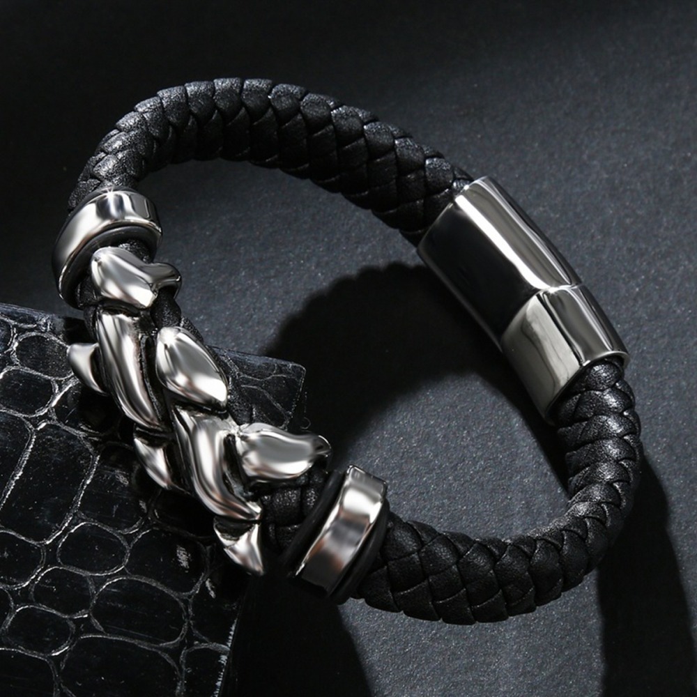 Men's Braided Leather Bracelet Stainless Steel Clasp Wristband Cuff Rope Bangle for Men Gifts SB2332S