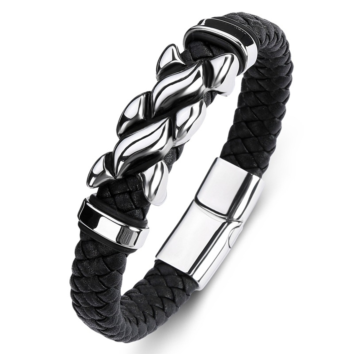 Men's Braided Leather Bracelet Stainless Steel Clasp Wristband Cuff Rope Bangle for Men Gifts SB2332S