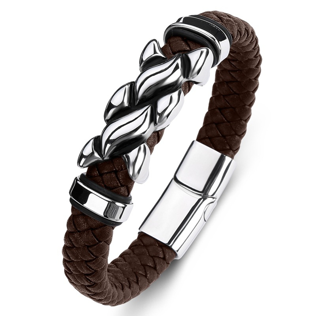 Men's Braided Leather Bracelet Stainless Steel Clasp Wristband Cuff Rope Bangle for Men Gifts SB2332S
