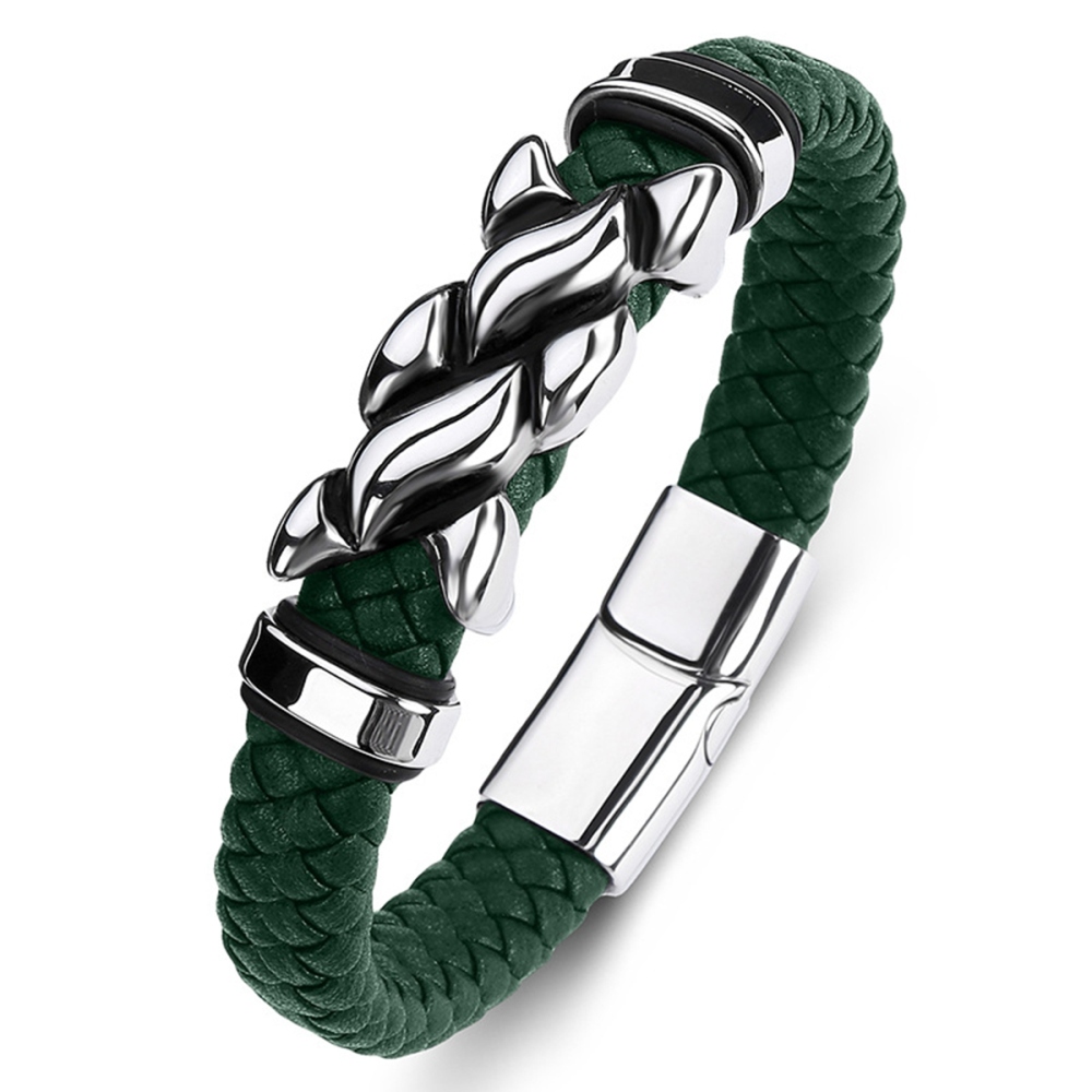 Men's Braided Leather Bracelet Stainless Steel Clasp Wristband Cuff Rope Bangle for Men Gifts SB2332S