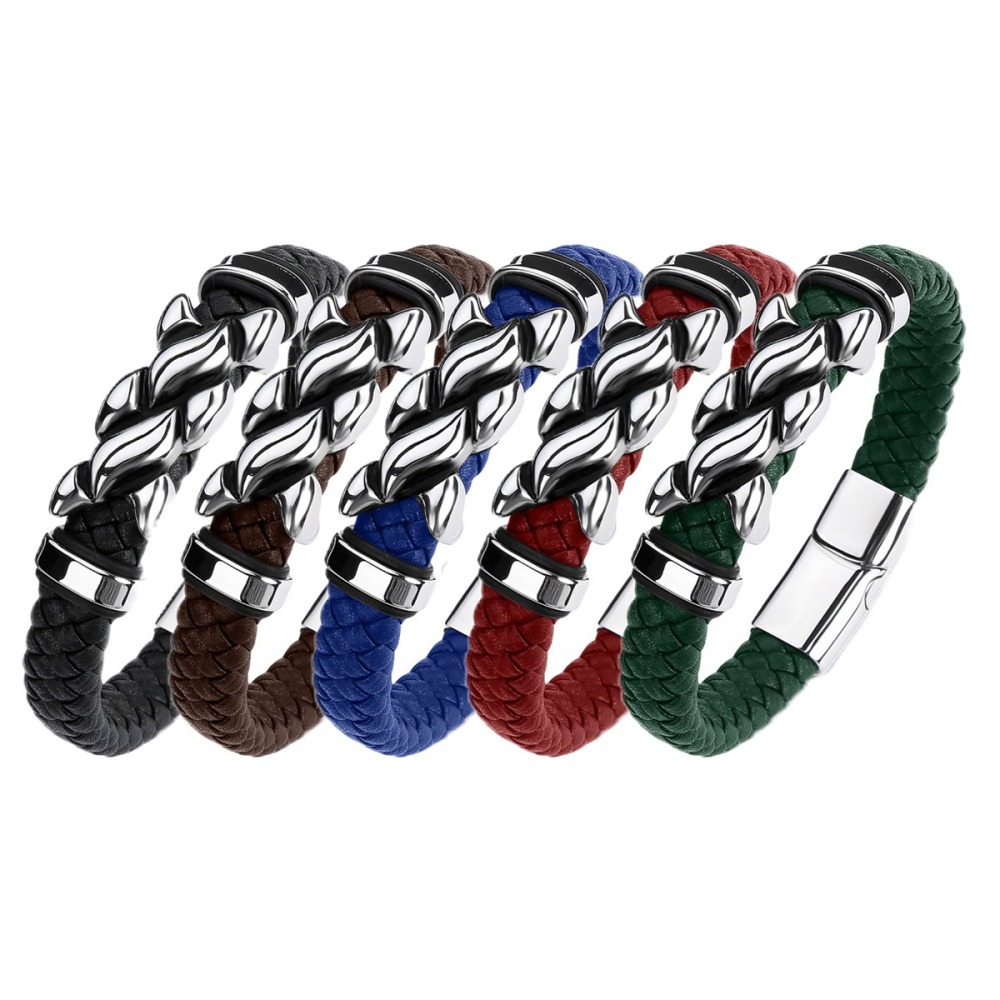 Men's Braided Leather Bracelet Stainless Steel Clasp Wristband Cuff Rope Bangle for Men Gifts SB2332S