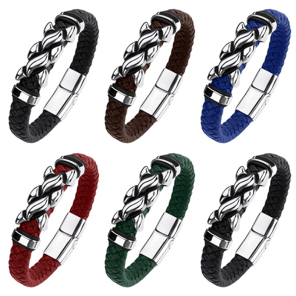 Men's Braided Leather Bracelet Stainless Steel Clasp Wristband Cuff Rope Bangle for Men Gifts SB2332S