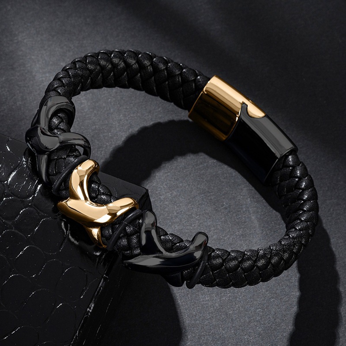 Men's Braided Leather Bracelet Stainless Steel Clasp Wristband Cuff Rope Bangle for Men Gifts SB2333S