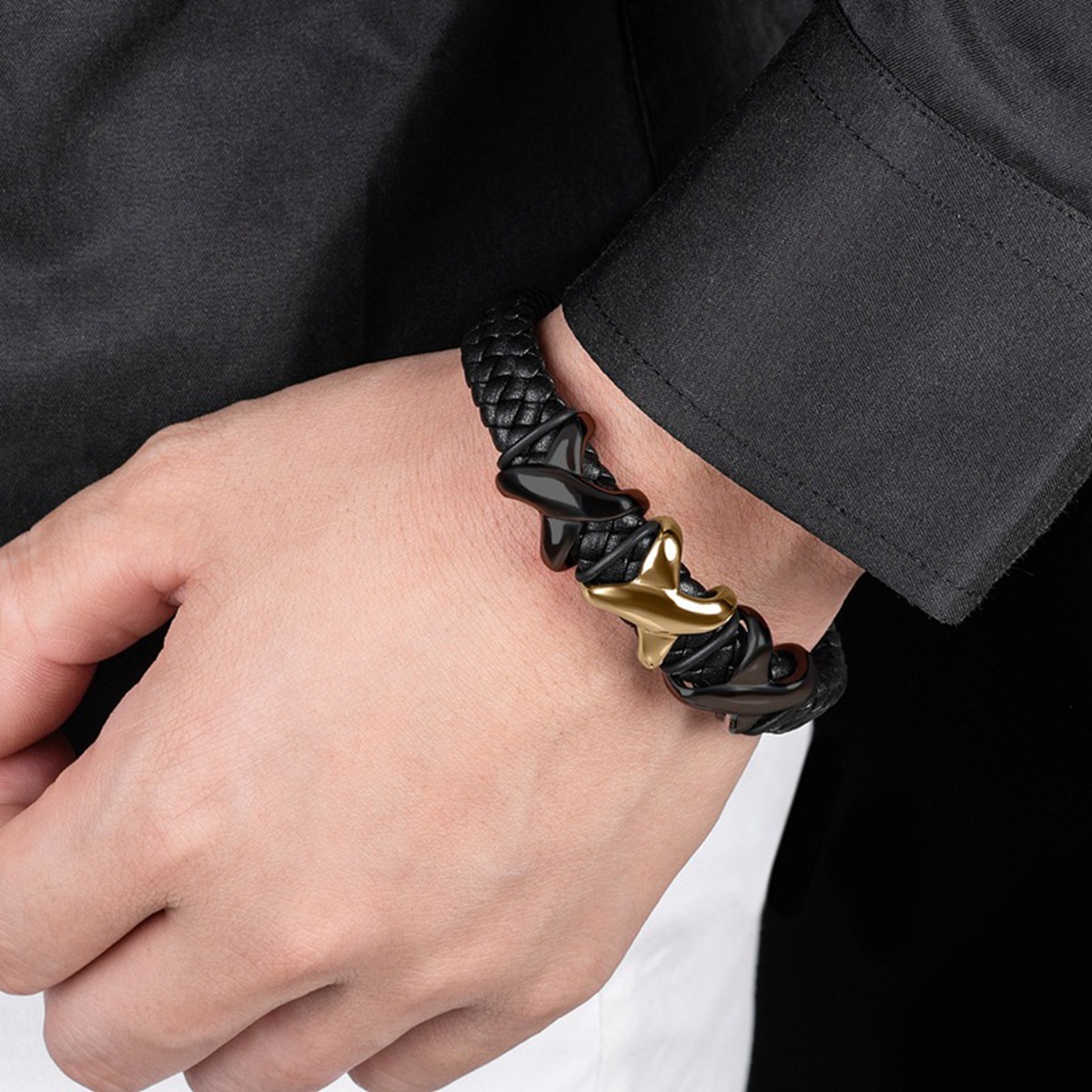 Men's Braided Leather Bracelet Stainless Steel Clasp Wristband Cuff Rope Bangle for Men Gifts SB2333S