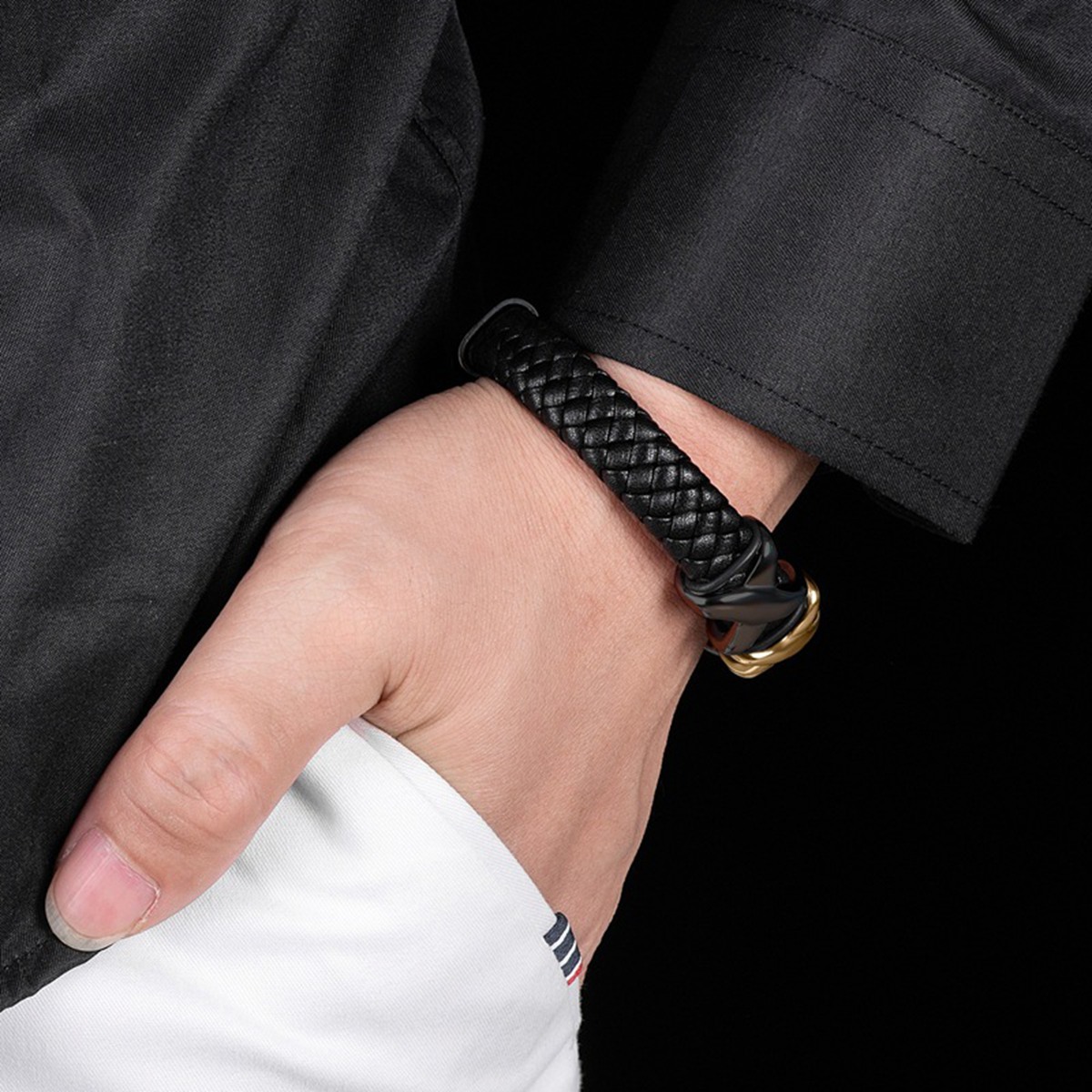 Men's Braided Leather Bracelet Stainless Steel Clasp Wristband Cuff Rope Bangle for Men Gifts SB2333S
