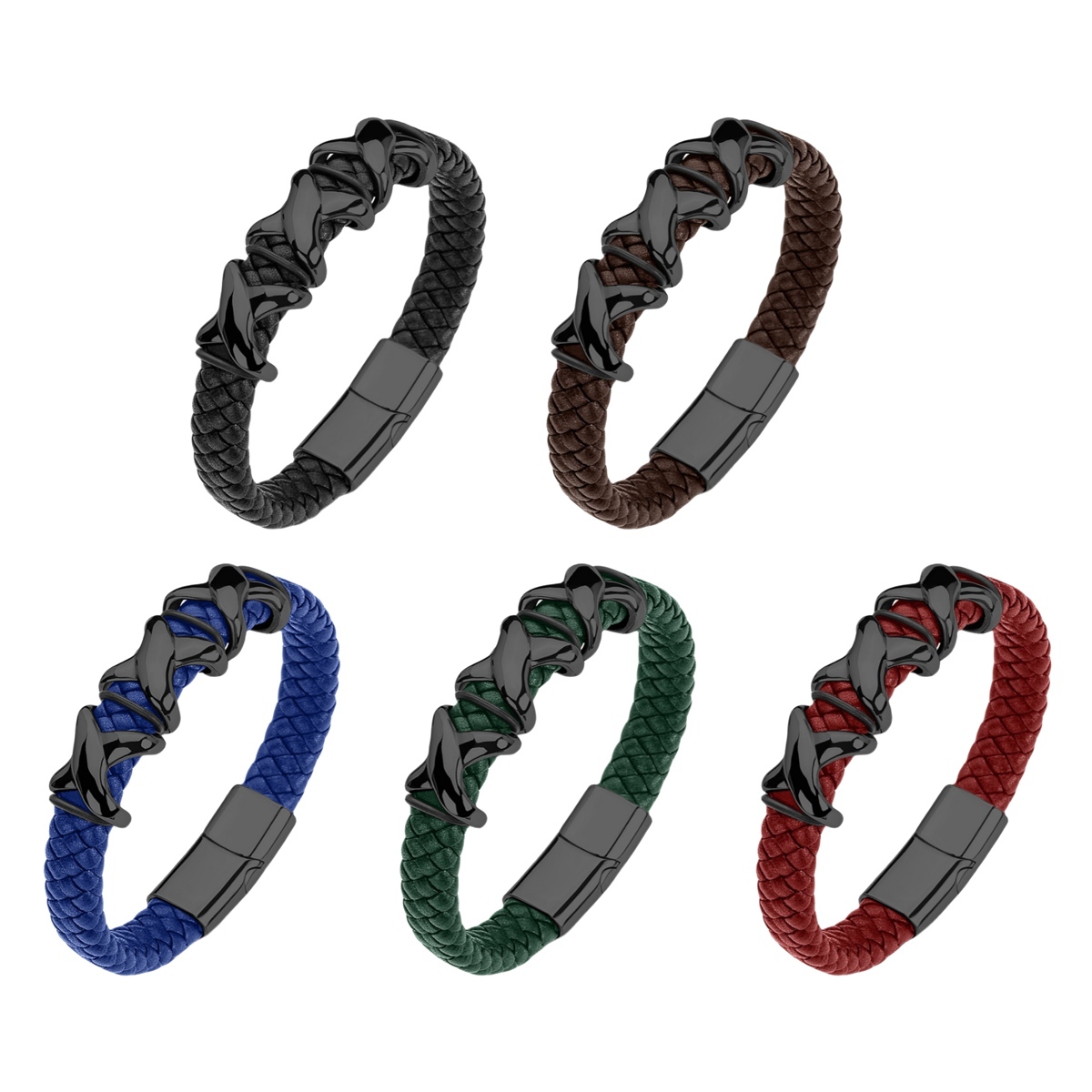 Men's Braided Leather Bracelet Stainless Steel Clasp Wristband Cuff Rope Bangle for Men Gifts SB2333S