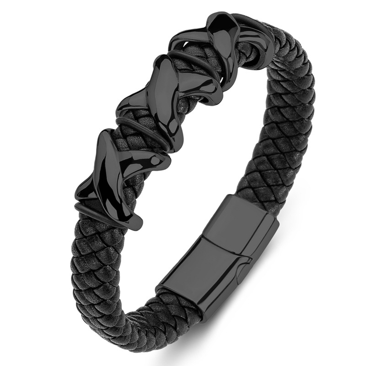 Men's Braided Leather Bracelet Stainless Steel Clasp Wristband Cuff Rope Bangle for Men Gifts SB2333S