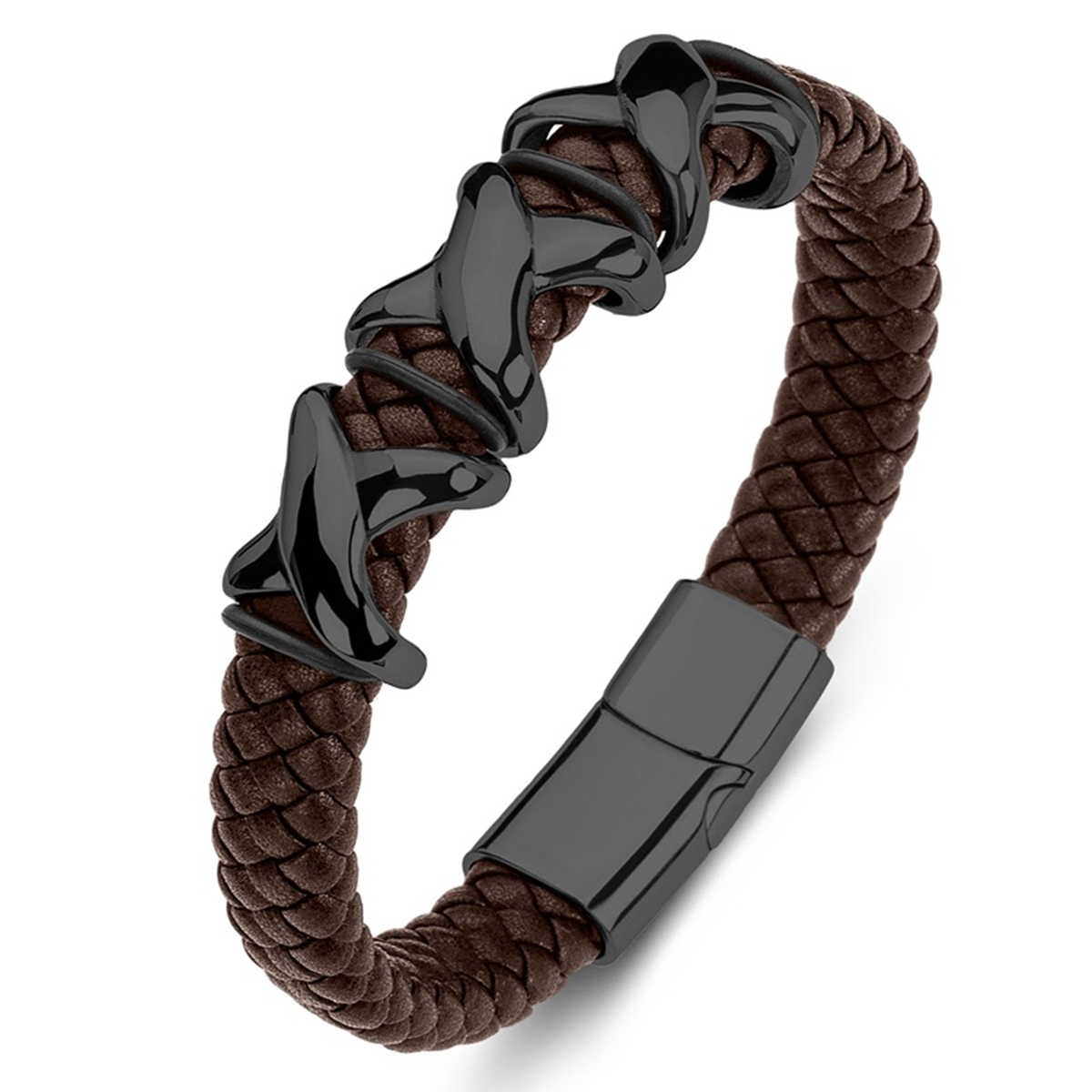 Men's Braided Leather Bracelet Stainless Steel Clasp Wristband Cuff Rope Bangle for Men Gifts SB2333S